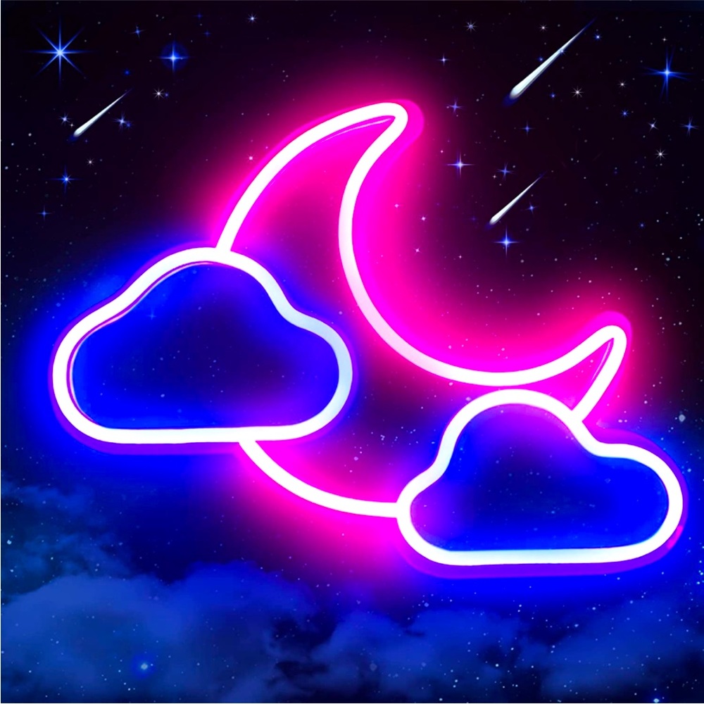 Neon Moon Cloud Space Galaxy Star Blue Pink LED Light Bedroom Gift Wall Decor - Picture 1 of 5